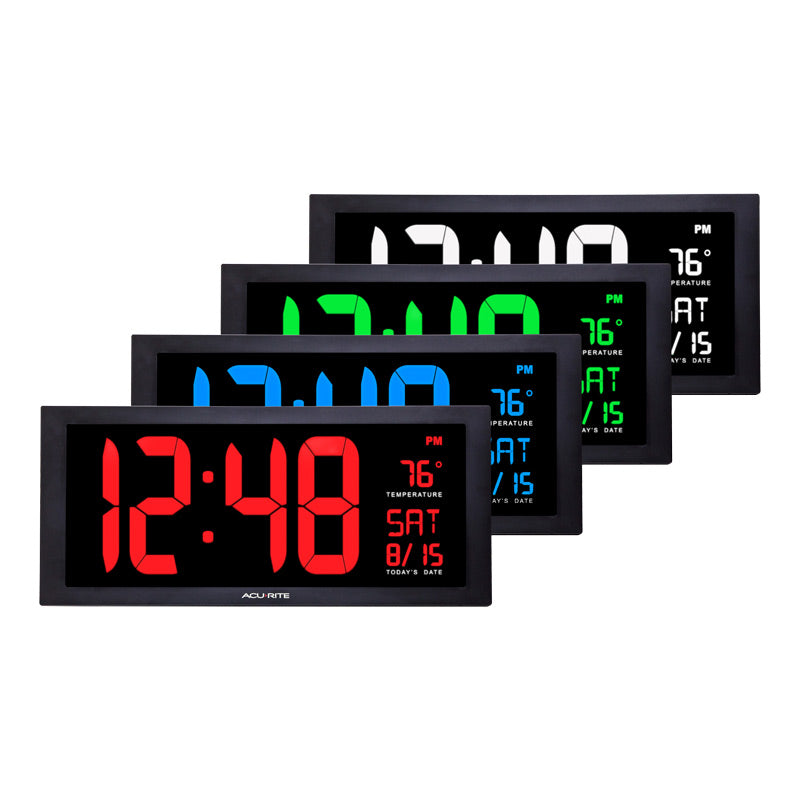Large Digit LED Calendar Clock with Indoor Temperature - AcuRite Clocks