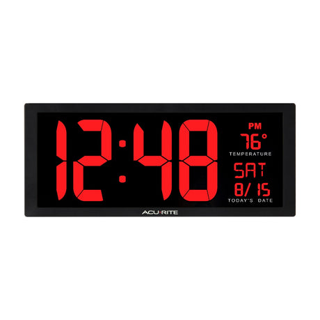 Close up of the 14.5-inch Large Red Digital Clock with Indoor Temperature - AcuRite Clocks