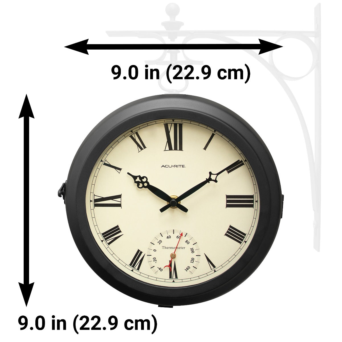 9” Indoor/Outdoor Round Double-Sided Hanging Clock