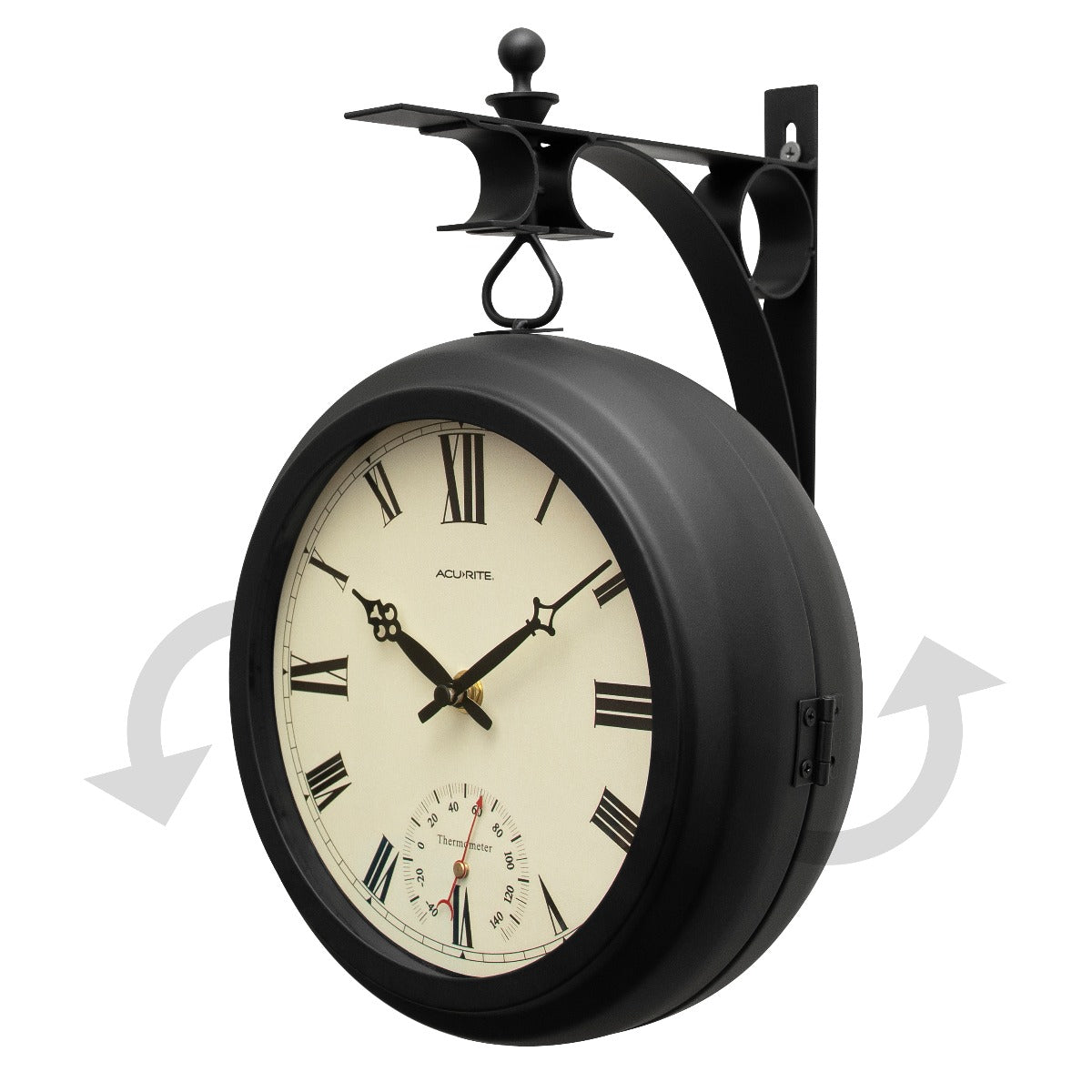 9” Indoor/Outdoor Round Double-Sided Hanging Clock