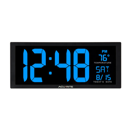 Close up of the 14.5-inch Blue Large Digital Clock with Indoor Temperature - AcuRite Clocks