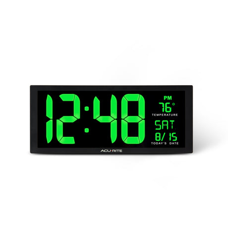 14.5-inch Large Green Digital Clock with Indoor Temperature - AcuRite Clocks