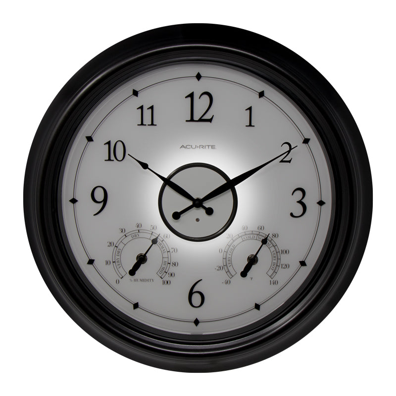 AcuRite illuminated outdoor clock with temperature and humidity sensors