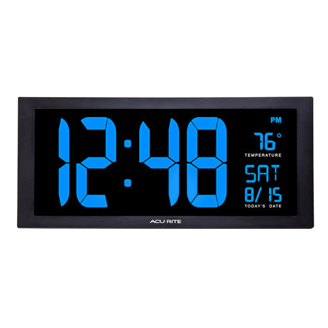 Large Digit Blue LED Calendar Clock with Indoor Temperature - AcuRite Clocks