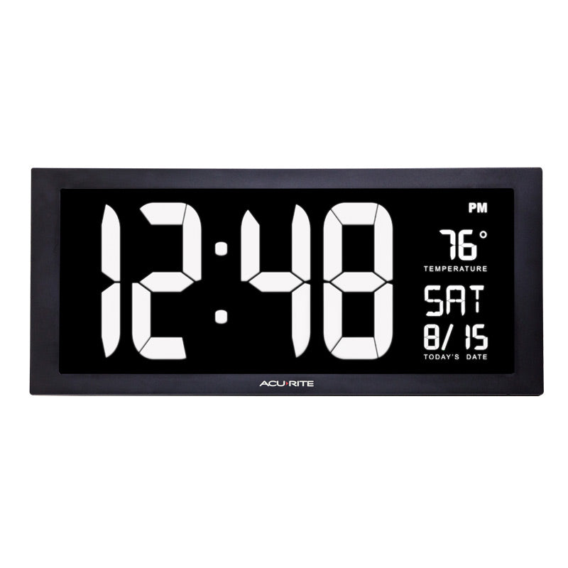 Large Digit White LED Calendar Clock with Indoor Temperature - AcuRite Clocks