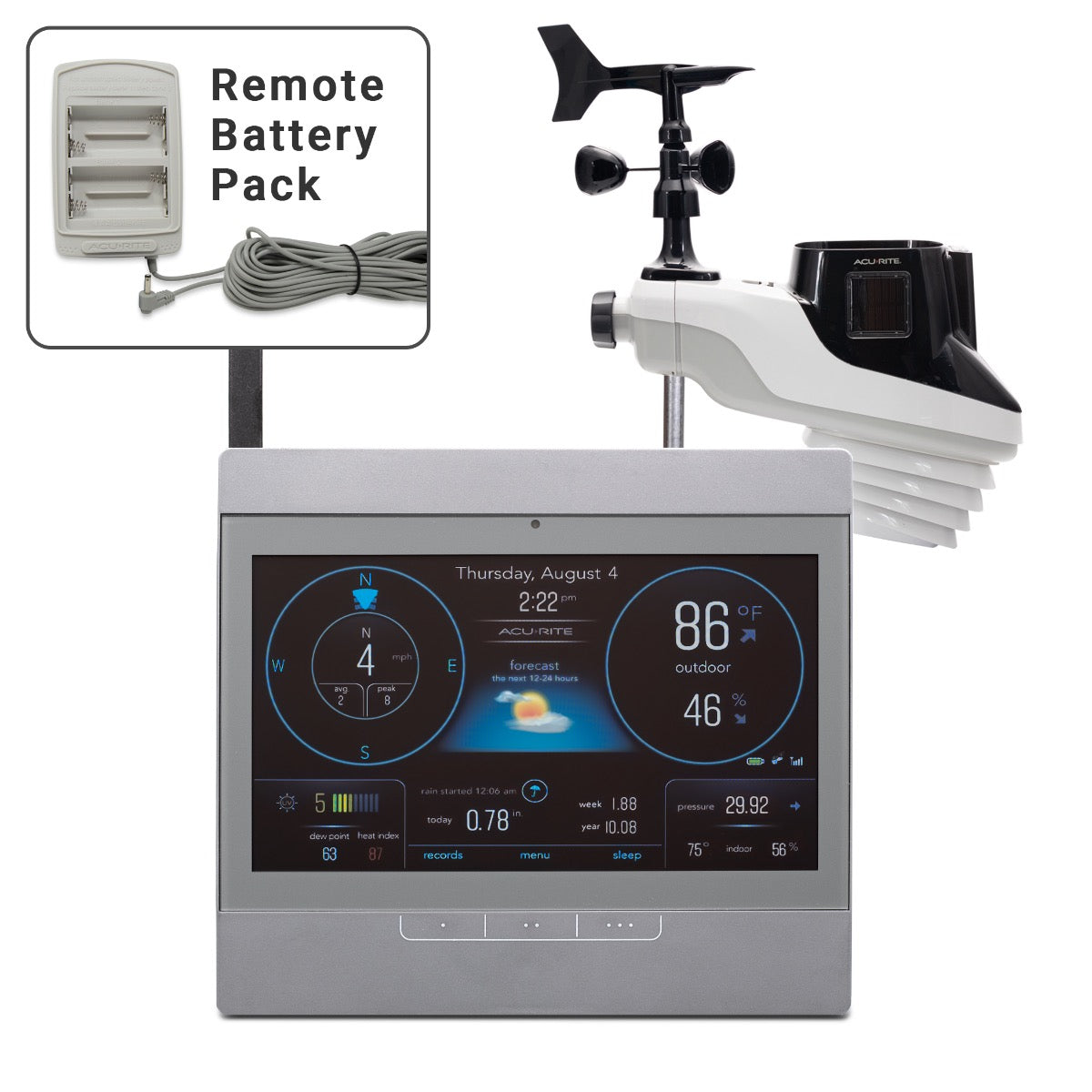 AcuRite Atlas Weather Station with Gray HD Display and Remote Battery Pack Weather Sensor