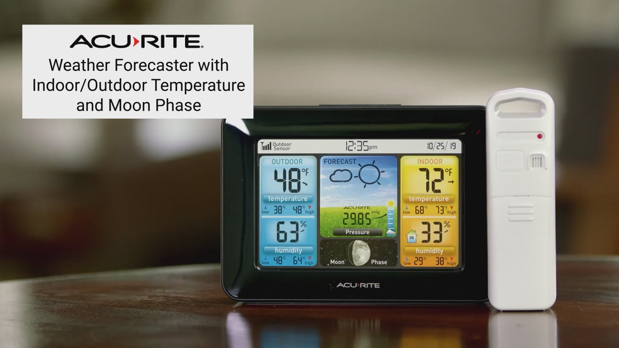 Weather Forecaster with Indoor/Outdoor Temperature and Moon Phase (2 Color Options)