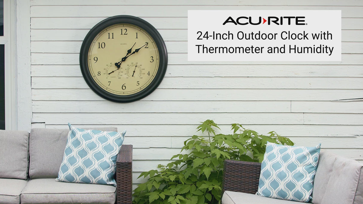 24" Outdoor/Indoor Wall Clock with Thermometer and Humidity, Weathered Bronze Finish