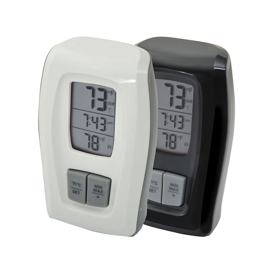 Black, AcuRite Wireless Thermometer with Clock 