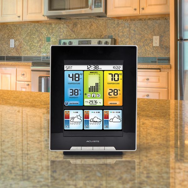 Color Weather Station Display on a kitchen counter - Acurite Weather Monitoring Devices