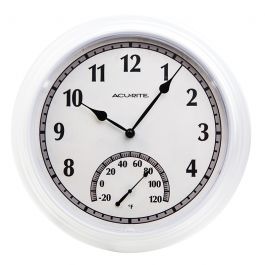 14-inch White Outdoor Clock with Thermometer - Thermometers and