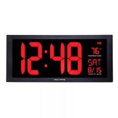 Large Digit Red LED Calendar Clock with Indoor Temperature - AcuRite Clocks