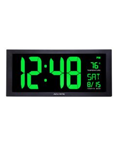 Close up of the Large Digit Green LED Calendar Clock with Indoor Temperature - AcuRite Clocks