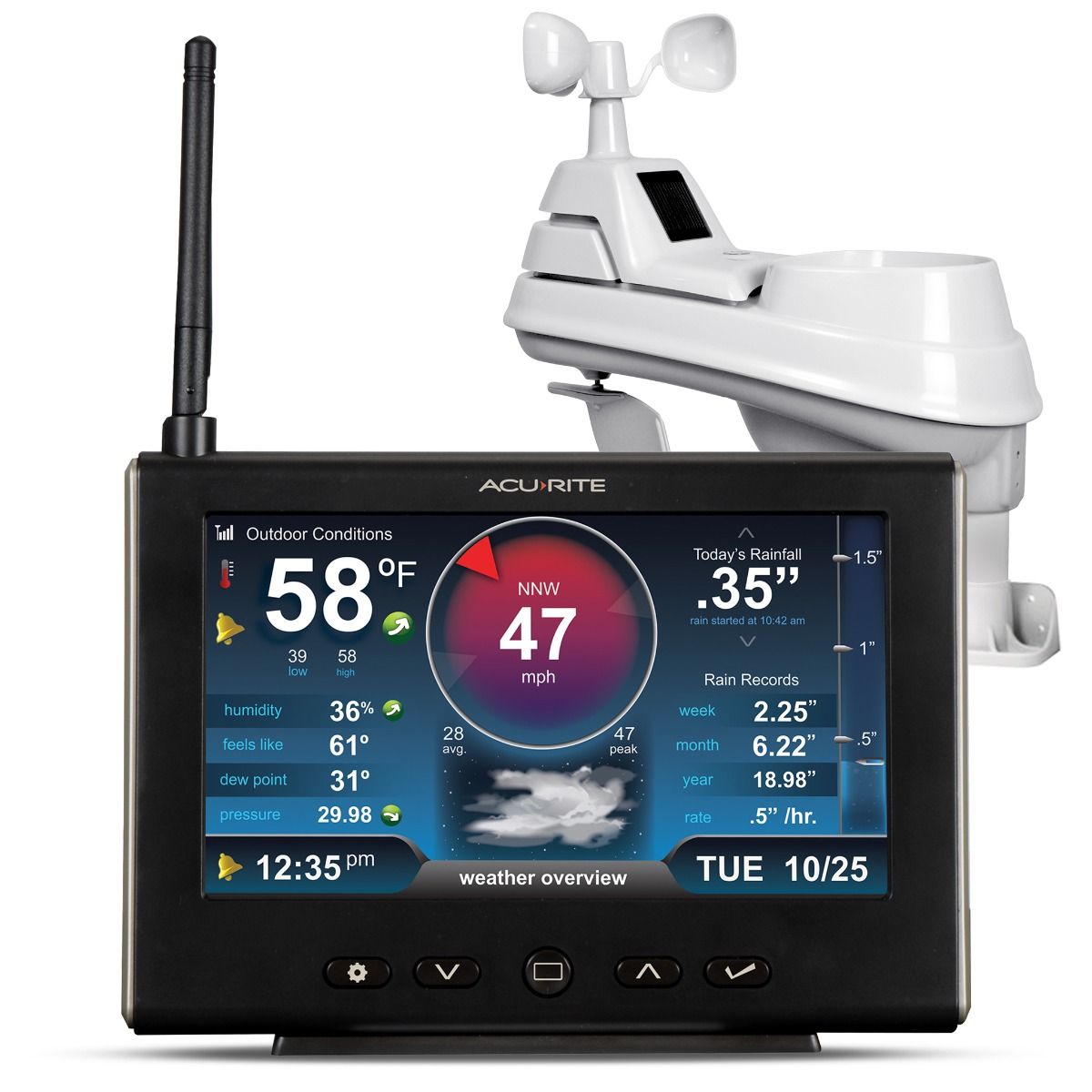 Acurite 01535M Iris (5-in-1) Weather Station with HD Display, White Black