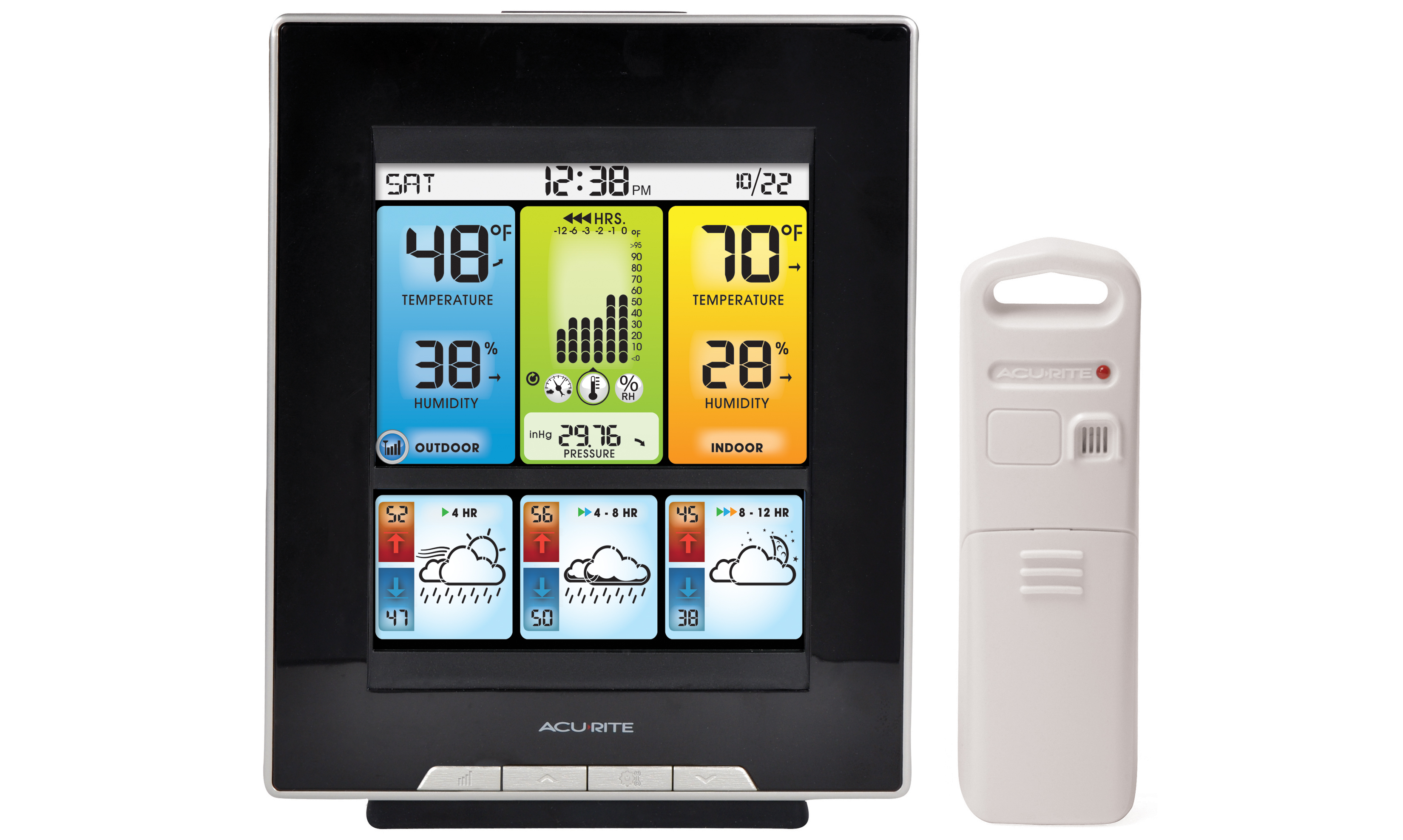 Front view of a color weather station and sensor - AcuRite Weather Monitoring Devices