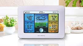 AcuRite Weather Station sitting on a countertop in a bright room