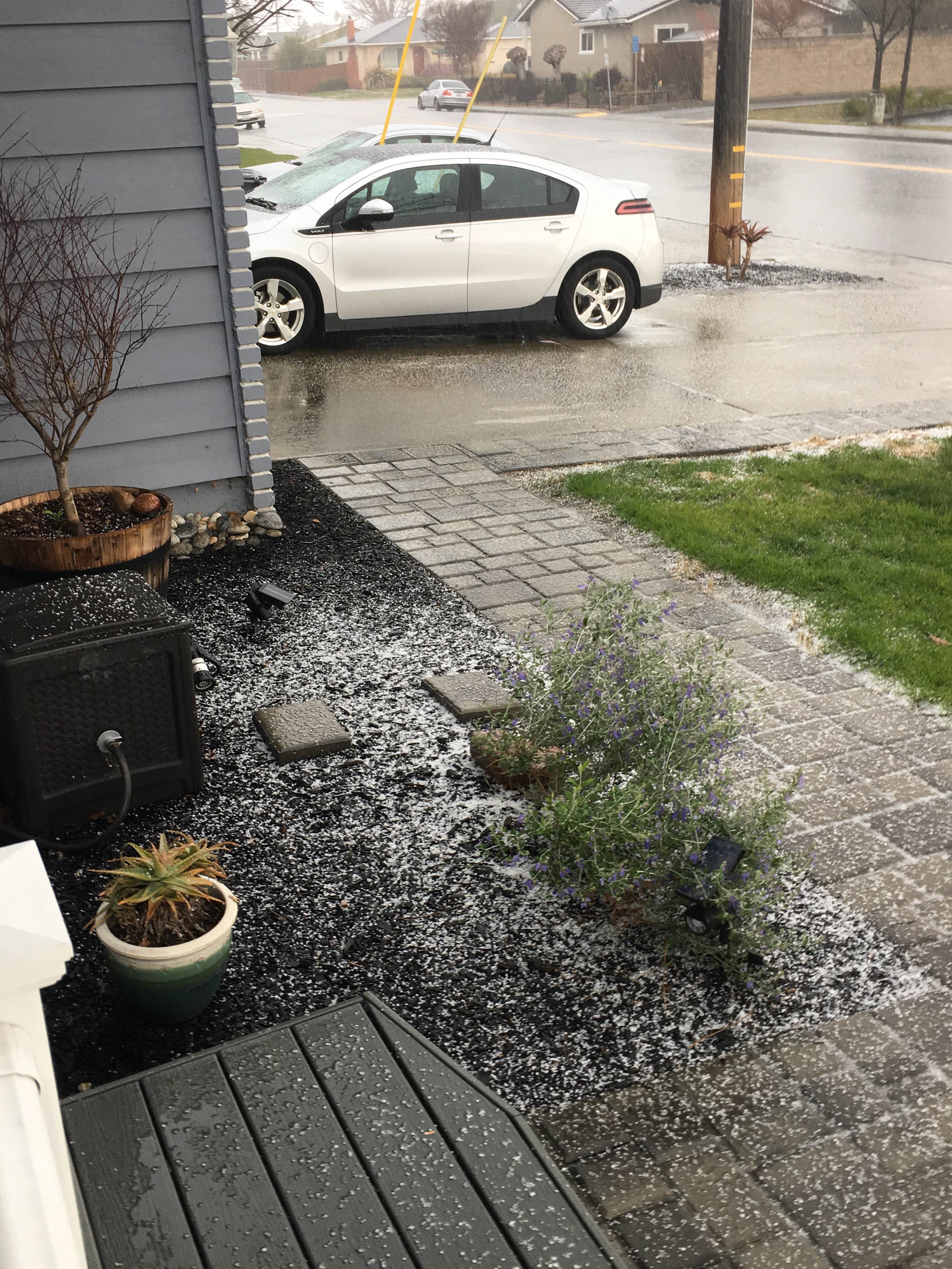 Driveway and front walk covered in hail