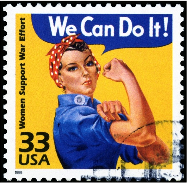 J. Howard Miller’s “Rosie the Riveter” featured on a 1999 U.S. postage stamp. The illustration was originally used on a poster for Westinghouse employees in February 1943.