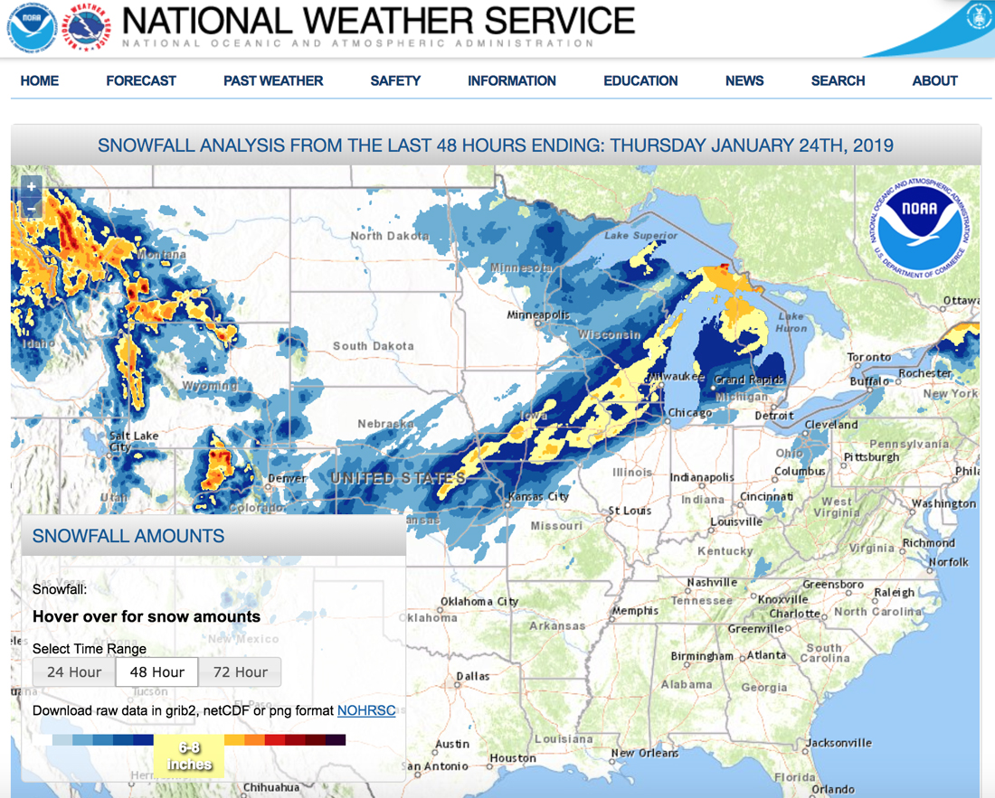 National Weather Service snowfall amount map